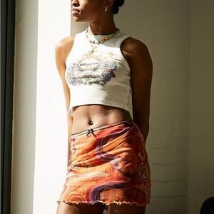 💜🧡Urban Outfitters Orange Marble Print Micro Mesh Mini Skirt 🧡💜